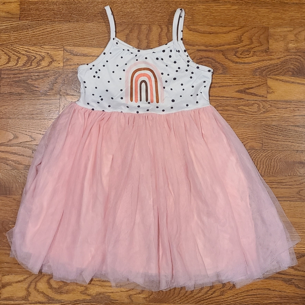 Pink Tulle Dress with Rainbow Design Size 6